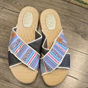 Hey Dude Blue and Pink Sandals Ethnic-Inspired Comfort